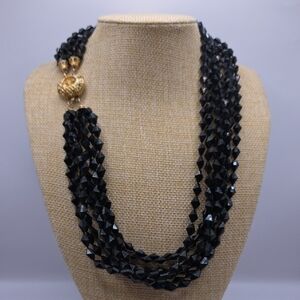 Vintage Elegant Black Multi-strand Acrylic Beaded Necklace